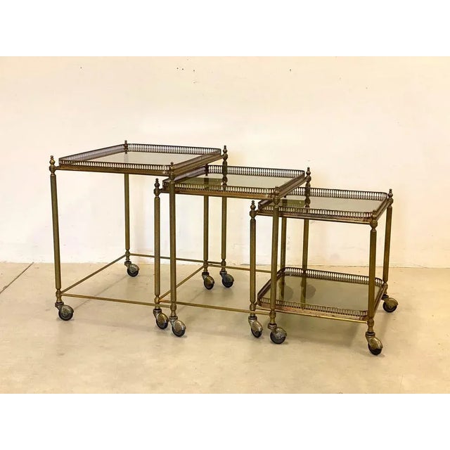 Gold Brass Bar Carts, 1960s, Set of 3 For Sale - Image 8 of 8
