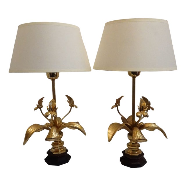 Gilded Bronze Table Lamps from Maison Jansen, 1970s, Set of 2 For Sale