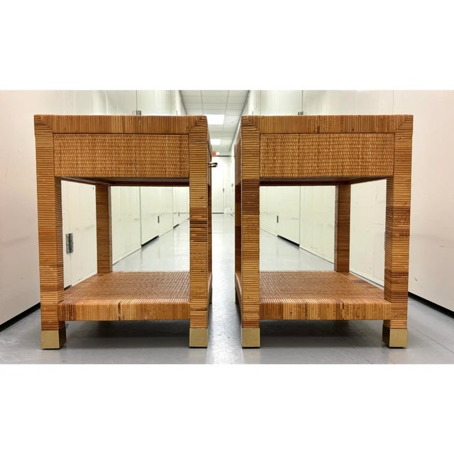 Signed Bielecky Brothers Caned Rattan Nightstands With Drawer For Sale - Image 10 of 12