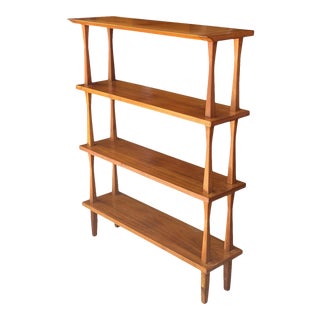 Mid-Century Modern Teak Sculpted Tiered Etagere Bookshelf For Sale