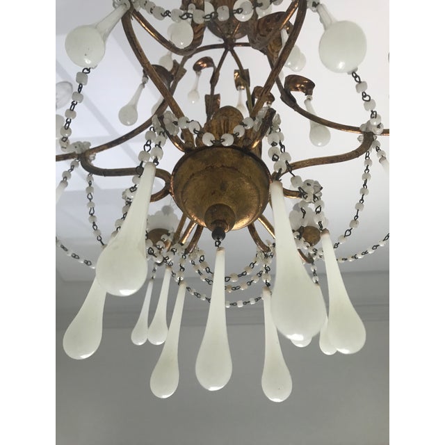 1900s Gilt Chandelier With White Opaline Crystals For Sale In New York - Image 6 of 10