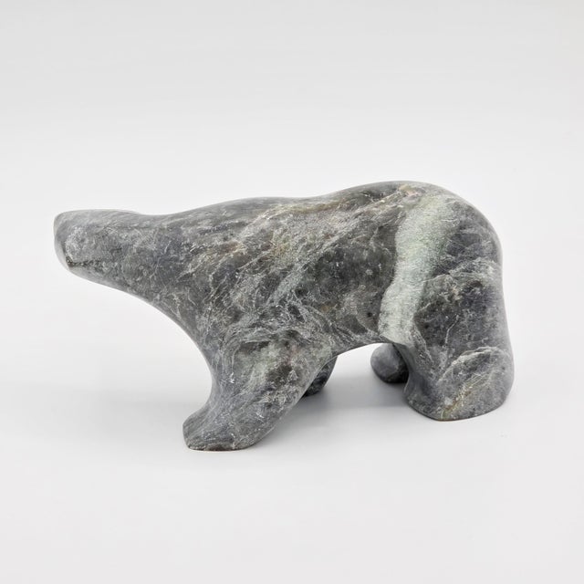 1960s 1960s Ben Saclamana Signed Inuit Carved Stone Bear Sculpture For Sale - Image 5 of 9