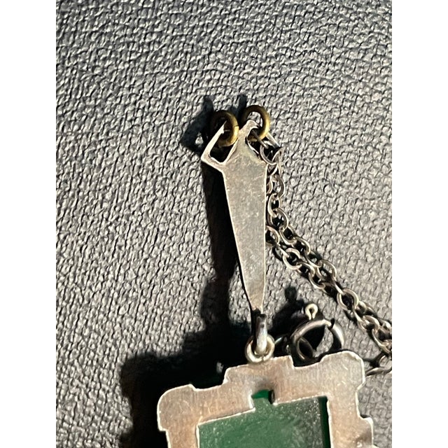 1920s Art Deco Silver Chrysoprase Marcasite Necklace For Sale - Image 4 of 9