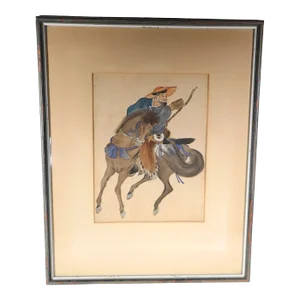 Framed Vintage Japanese Warrior on Horseback