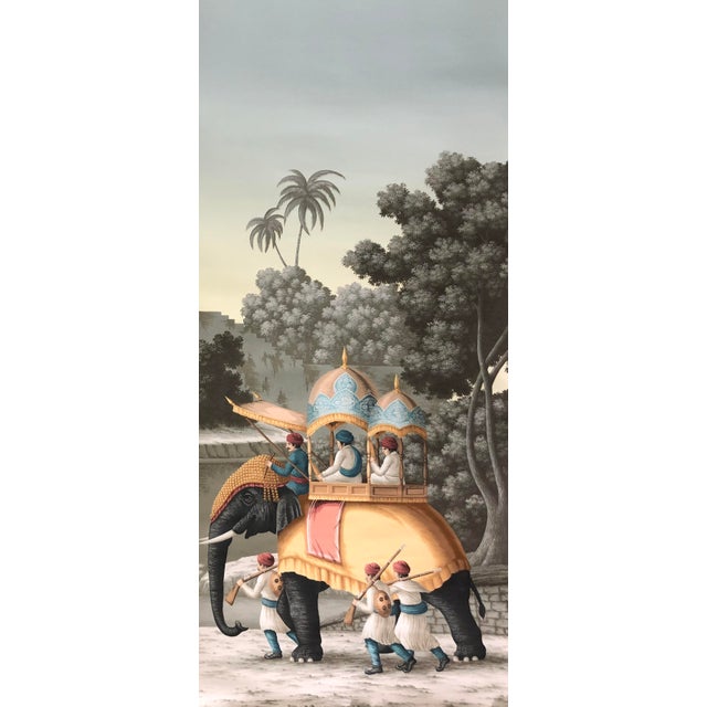 Blue Early View of India Panoramic Hand Painted Wallpaper on Scenic Paper Murals For Sale - Image 8 of 12