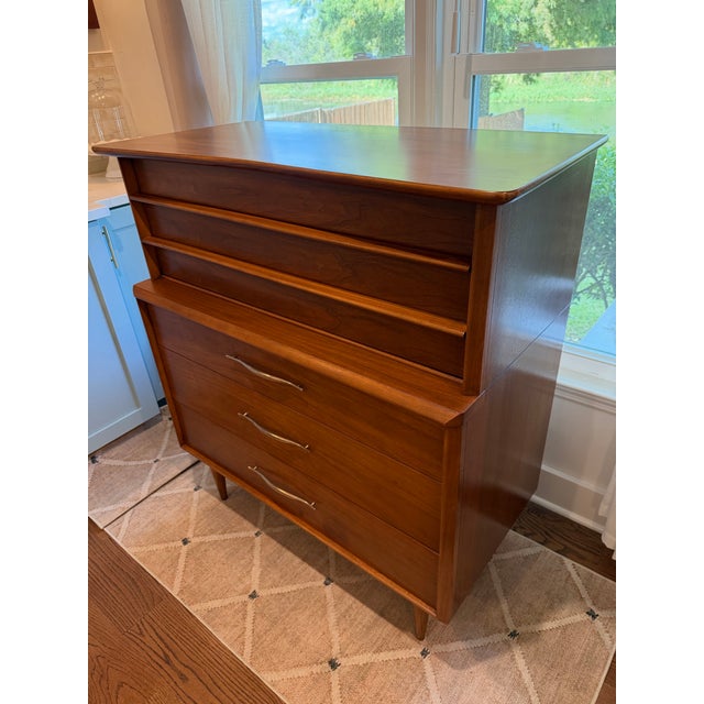 Mid-Century Modern 1960s Kent-Coffey Foreteller Mid-Century Modern Six-Drawer Highboy Dresser, Refinished For Sale - Image 3 of 12