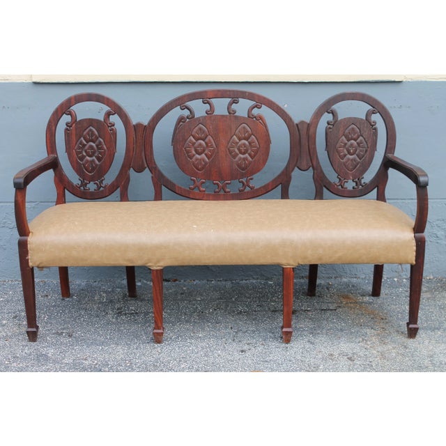 Brown Traditional Solid Mahogany Carved Wood Bench/ Sofa For Sale - Image 8 of 8