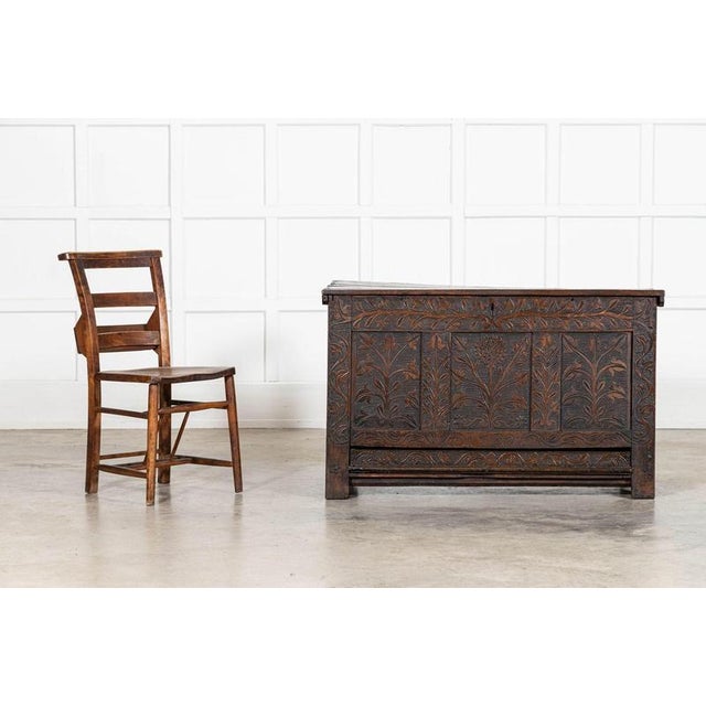English Carved Oak Mule Chest, 1680 For Sale - Image 4 of 16