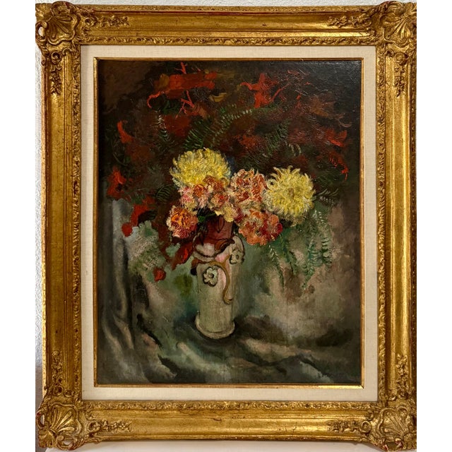 Nicolai Cikovsky, Large Modernist Oil Painting Wild Flowers in Vase WPA Artist Nicolai Cikovsky For Sale