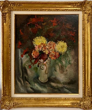 Nicolai Cikovsky, Large Modernist Oil Painting Wild Flowers in Vase WPA Artist Nicolai Cikovsky