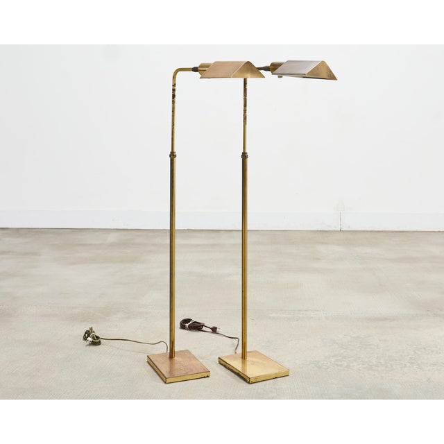 Mid 20th Century Pair of Koch & Lowy Omi Patinated Brass Pharmacy Floor Lamps For Sale - Image 5 of 18