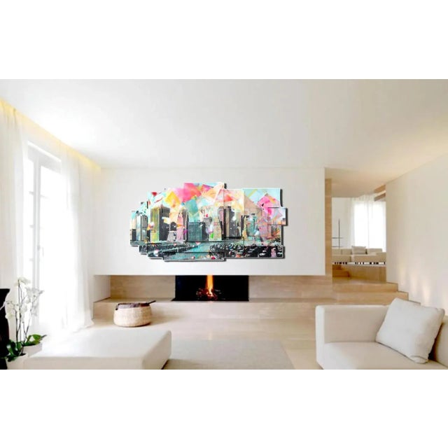 Textile Junto Al Muelle, Hand-Painted Photograph Installation W Resin, Urban Water Scene 2017 For Sale - Image 7 of 15