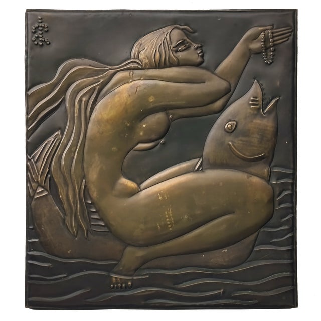 Brass Plaque Depicting a Woman and a Dolphin, France, 1960s For Sale - Image 17 of 17