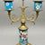 Metal Antique Longwy France 1920s Turquoise Floral Enamel and Brass Two Arm Candelabra For Sale - Image 7 of 12