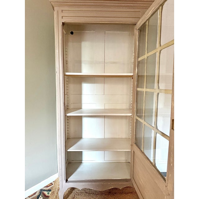 French Country Shabby Chic Glazed Display Cabinet in Patined Wood, 1930s For Sale - Image 10 of 15