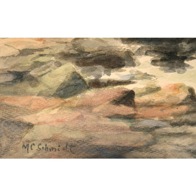 Mid 20th Century Rocky Shore, Mid Century Watercolor Seascape by M. C. Schmidt For Sale - Image 5 of 5