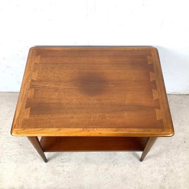 Vintage Lane Acclaim Two-Tier End Table by Andre Bus | Walnut & Oak Dovetail Inlay For Sale - Image 17 of 18