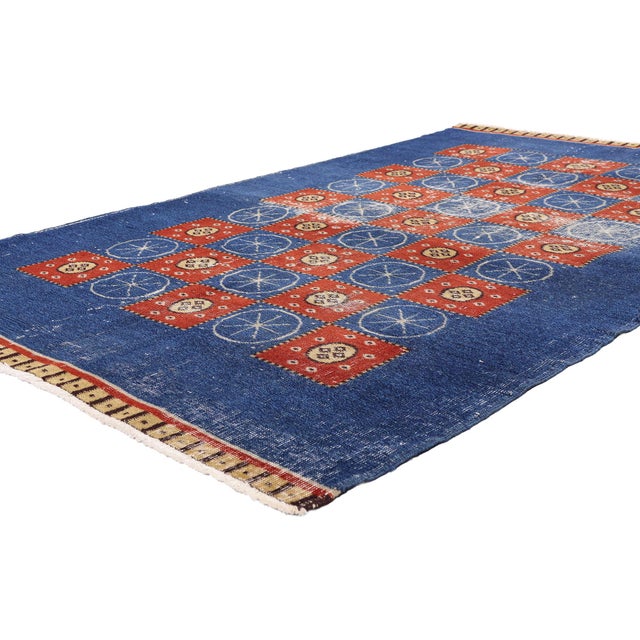 54053 Zeki Muren Vintage Turkish Sivas Rug, 04'07 x 07'02. The Cartesian Reverie: A Vintage Zeki Müren Sivas Masterpiece...