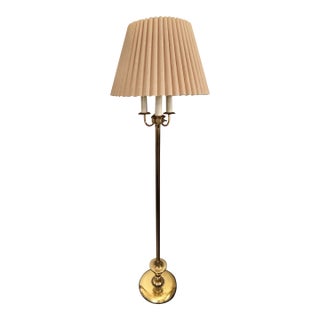 Late 20th Century American 4-Light Brass Floor Lamp on Round Base With Shade For Sale