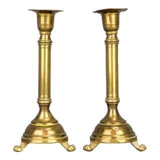 Antique French Brass Lion Feet Candlestick Holders - Set of 2 For Sale