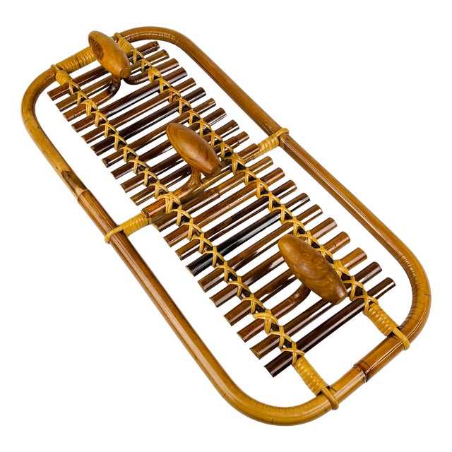 Mid-Century Modern Bamboo & Rattan Coat Rack attributed to Olaf Von Bohr, Italy, 1950s For Sale