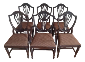 Mid 20th Century Vintage Sheraton-Style Shield Back Dining Chair Set – Set of 6