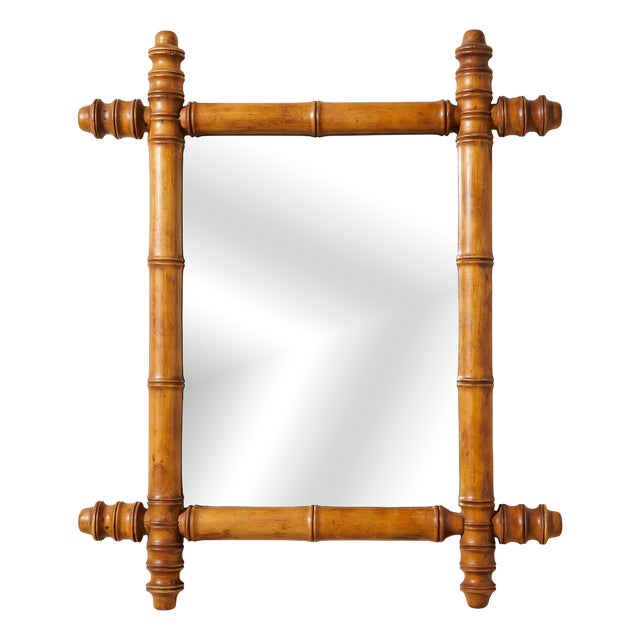 Bamboo-Style Turned Wood Mirror, 1900-1930 For Sale