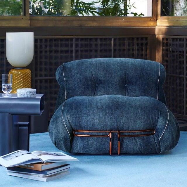 Soriana Denim Crafted Armchair by Afra and Tobia Scarpa for Cassina For Sale - Image 6 of 9