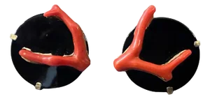 1990s Modern Sterling Silver Black Onyx and Coral Italian Clip-on Earrings
