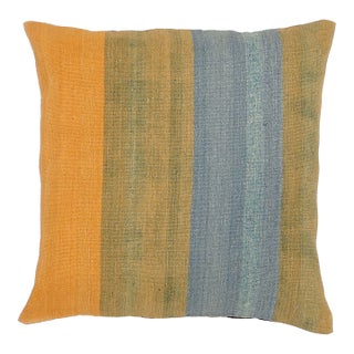 Arteverk Handwoven Reversible Wool Kilim Floor Pillow — Gold & Green Color-Block (26") For Sale