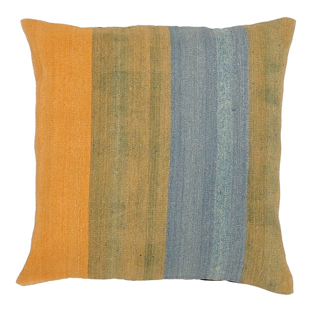 Arteverk Handwoven Reversible Wool Kilim Floor Pillow — Gold & Green Color-Block (26") For Sale