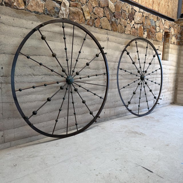 For your consideration, Mexican Modernism Pepe Mendoza Patinated Bronze and Malachite Beaded Wheel Wall Sculpture Mexico...