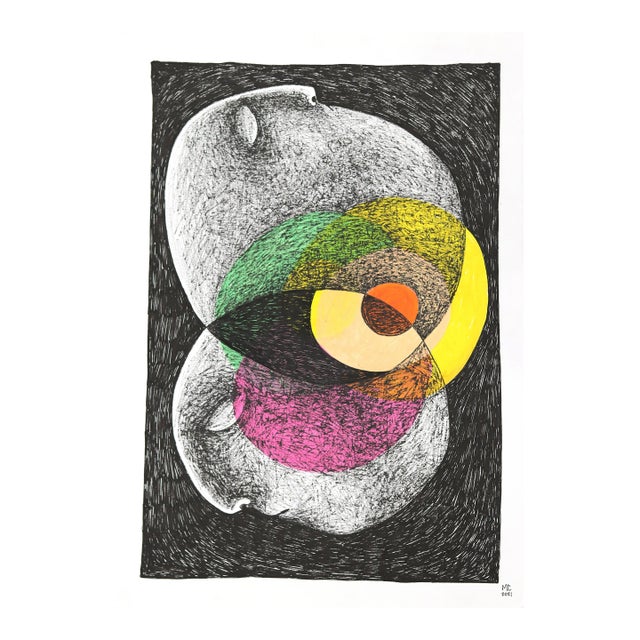 Merged - Abstract Figurative Colorful Art on Paper Original Artwork by Melissa Chalhoub For Sale