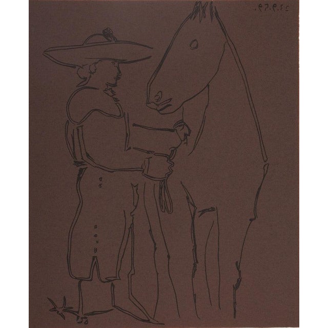 Pablo Picasso (1881-1973) (after) Picador and Horse Color linocut On wove paper, 26 x 32 cm (approx. 10 x 13 inches) Very...