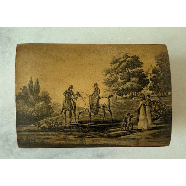 Beautiful little vintage gold gilt chalk ware trinket or jewelry box with victorian scene on the lid and chalk blue green...