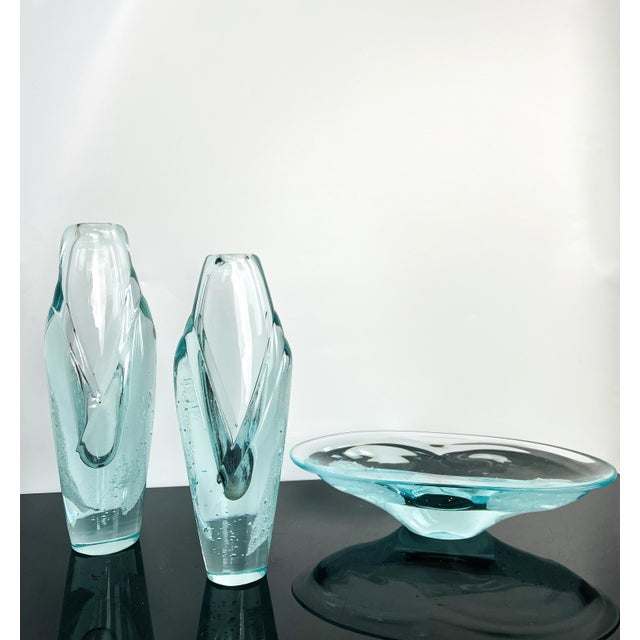 Art Glass Model 7420/32 Vases and Bowl by Ladislav Paleček for Škrdlovice, Former Czechoslovakia, 1974, Set of 3 For Sale - Image 4 of 12