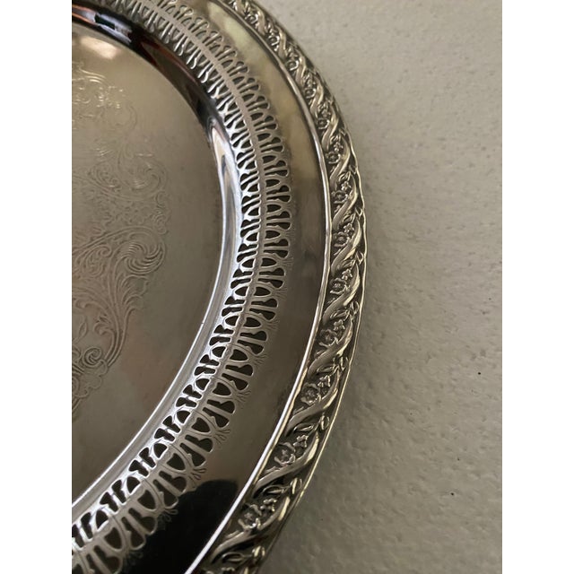 1950s Vintage Ornate Wm. Rogers & Son "Spring Flower" Pierced Edge Silverplate Tray - 12" For Sale - Image 5 of 7