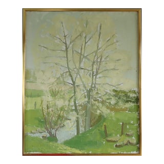 1959 Mid-Century Modern 'Whispering Canopy' Swedish Semi-Abstract Landscape Oil Painting, Framed For Sale