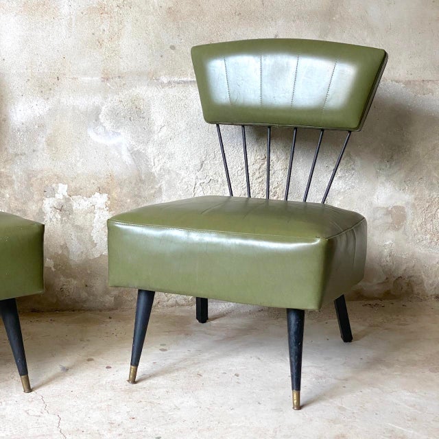 Forest Green Vintage Lounge Chairs in Metal and Green Faux Leather, 1960s, Set of 2 For Sale - Image 8 of 15