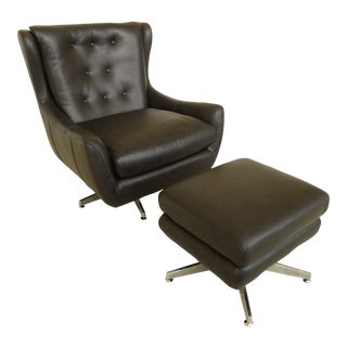 Maitland Smith Modern Design Leather Chair & Ottoman - a Pair For Sale