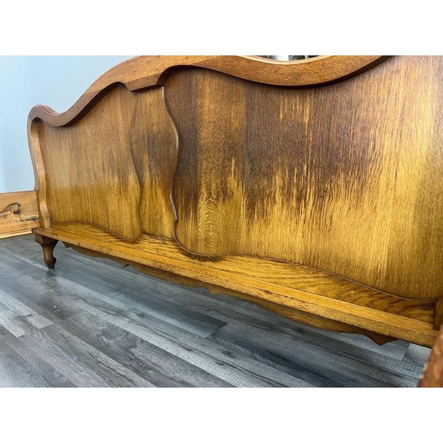 Vintage French Louis XVI Style Oak Double Bed Frame with Carved Headboard For Sale - Image 11 of 12