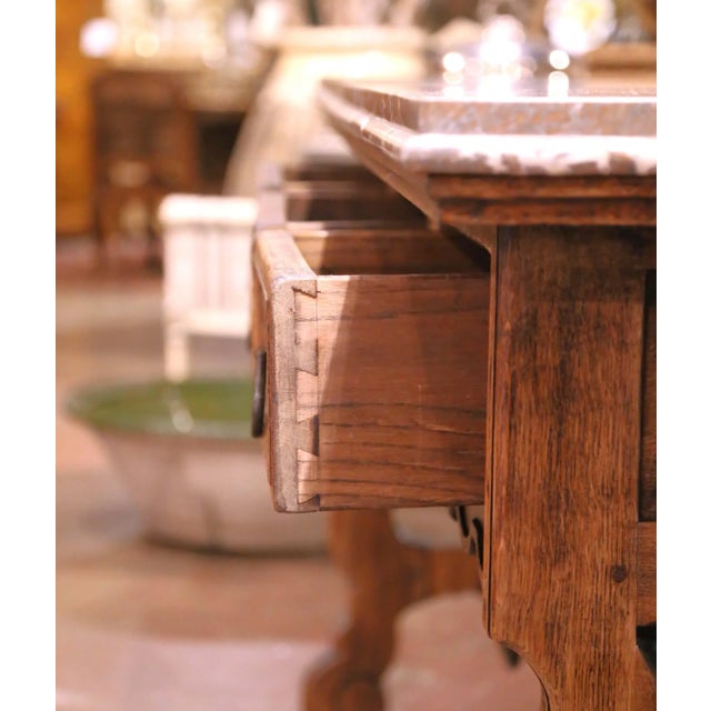 Taupe 19th Century Spanish Baroque Carved Oak Console With Breccia Marble Top For Sale - Image 8 of 12