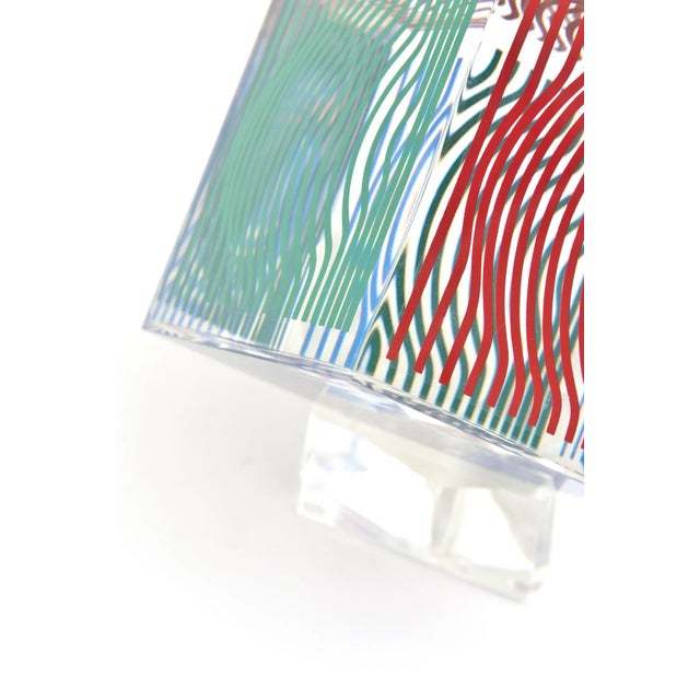 Vintage Victor Vasarely Op Art Silkscreen Acrylic Sculpture on Lucite Base Red, Blue, Green, 1970's For Sale In Miami - Image 6 of 9