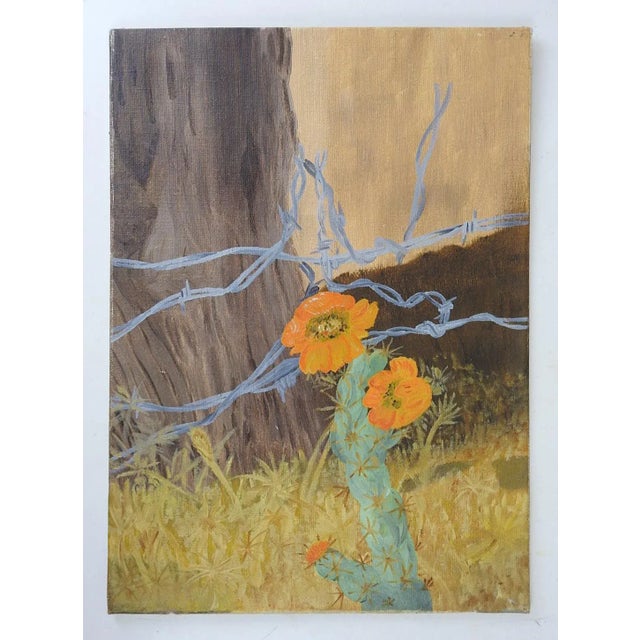 Rustic Vintage Rustic Flowering Cactus Painting For Sale - Image 3 of 3