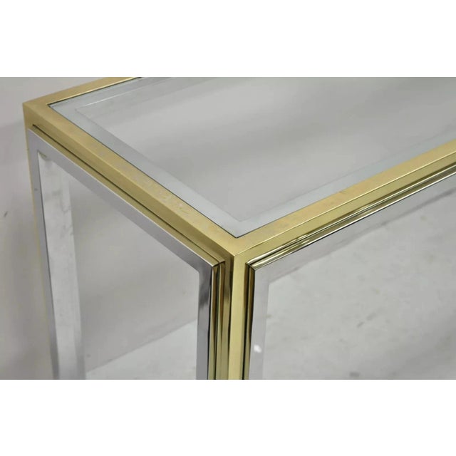 Romeo Rega Modernist Maison Jansen Style Chrome Brass Glass Console Hall Table For Sale - Image 4 of 12
