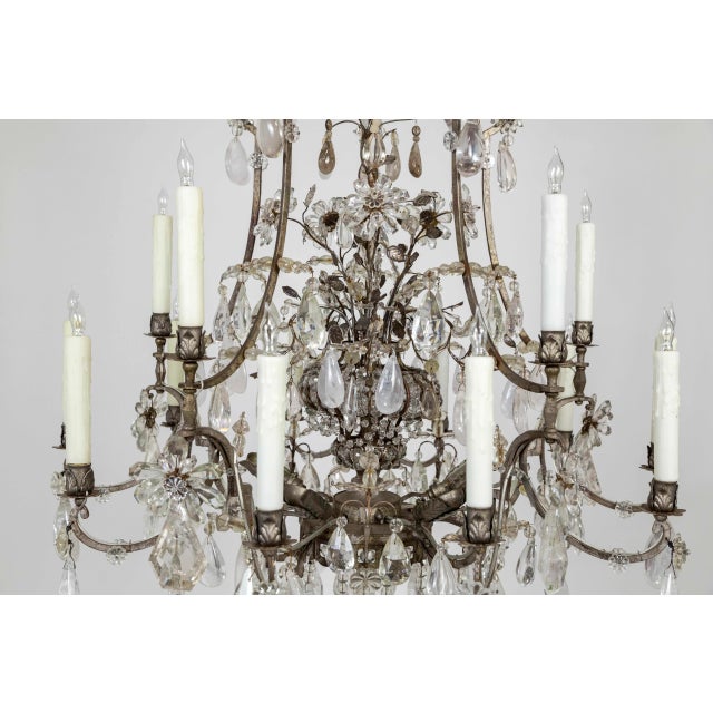 Traditional Rare Large Maison Bagues Silver Gilt Bronze Rock Crystal Flower Bouquet 20-Light Chandelier For Sale - Image 3 of 13