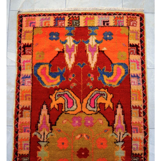 1950s Hand Knotted Rare Design Oushak Medallion Rug - 2'11'' X 6'4'' For Sale - Image 11 of 13