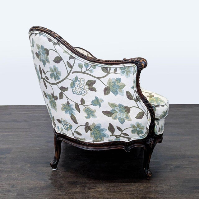Charming Vintage 3-Seat Sofa With Floral Upholstery and Carved Wood Frame For Sale - Image 4 of 10