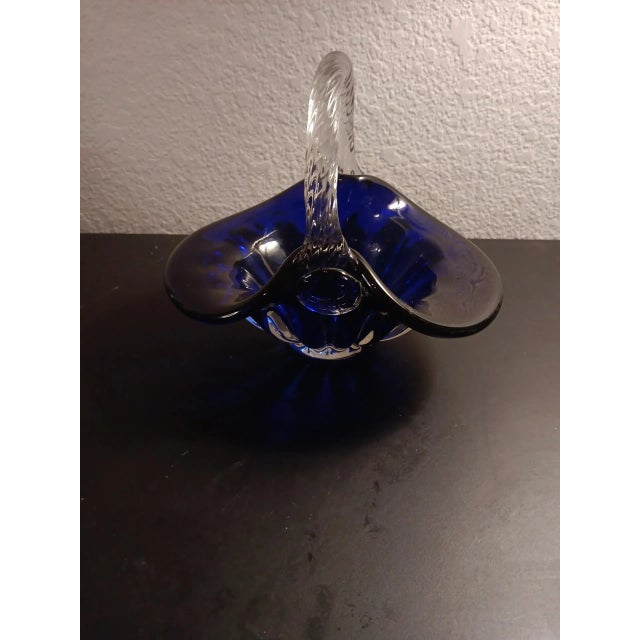 GORGEOUS signed Flygsfors Coquille Sweden 7" Cobalt Glass Basket. This stunning cobalt glass basket is a work of art with...