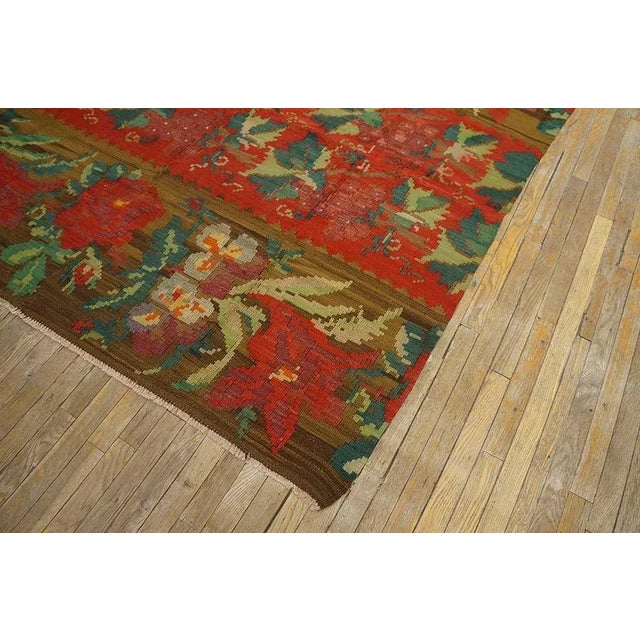 1900s Red Raspberry Floral Antique Kilim European Besserabian Flat-Weave 6'7''x 7' Wool Carpet Rug For Sale - Image 10 of 12